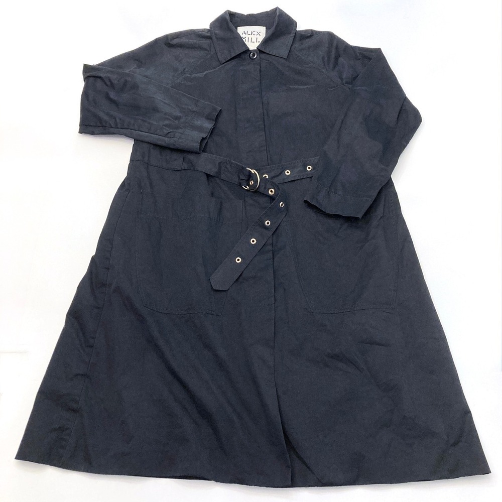 Alex Mill Trench Rain Coat Jacket Navy Blue Womens M Belted Mid Length Pockets